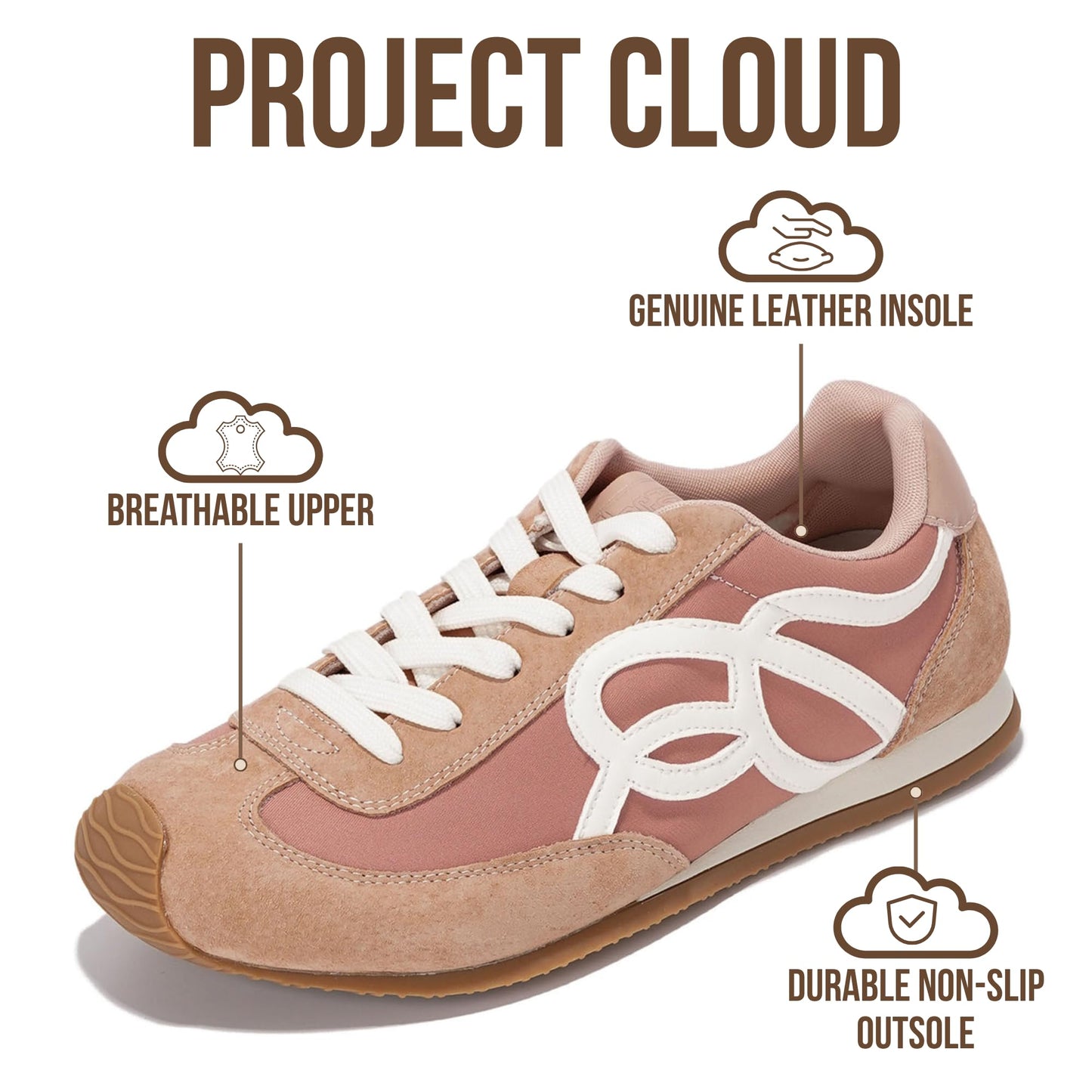 Project Cloud Womens Shoes with Leather Memory Foam Insole Trendy Sneakers for Women - Lightweight & Non-Slip Womens Sneakers Walking Shoes for Women Footwear (Lowy)