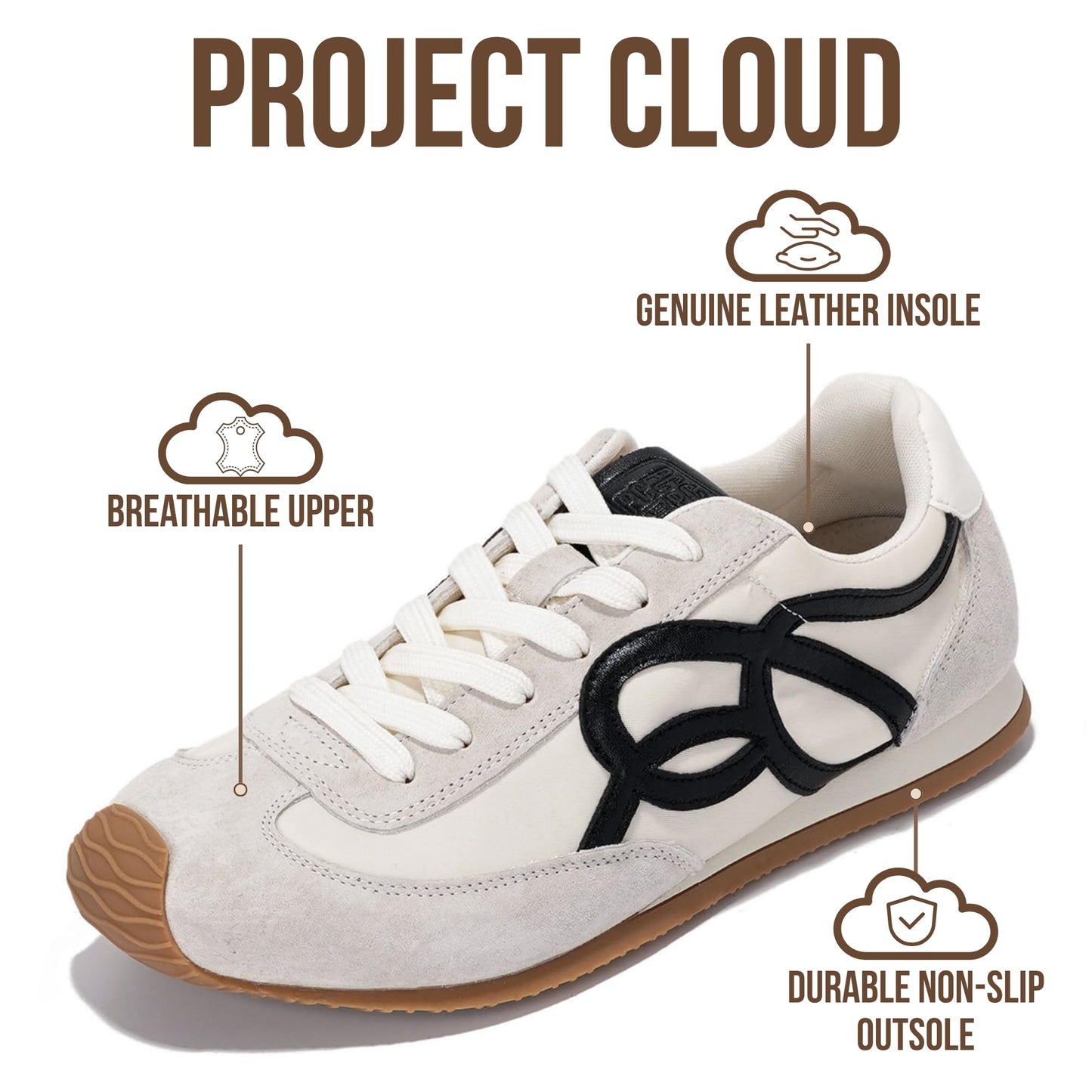 Project Cloud Womens Shoes with Leather Memory Foam Insole Trendy Sneakers for Women - Lightweight & Non-Slip Womens Sneakers Walking Shoes for Women Footwear (Lowy)