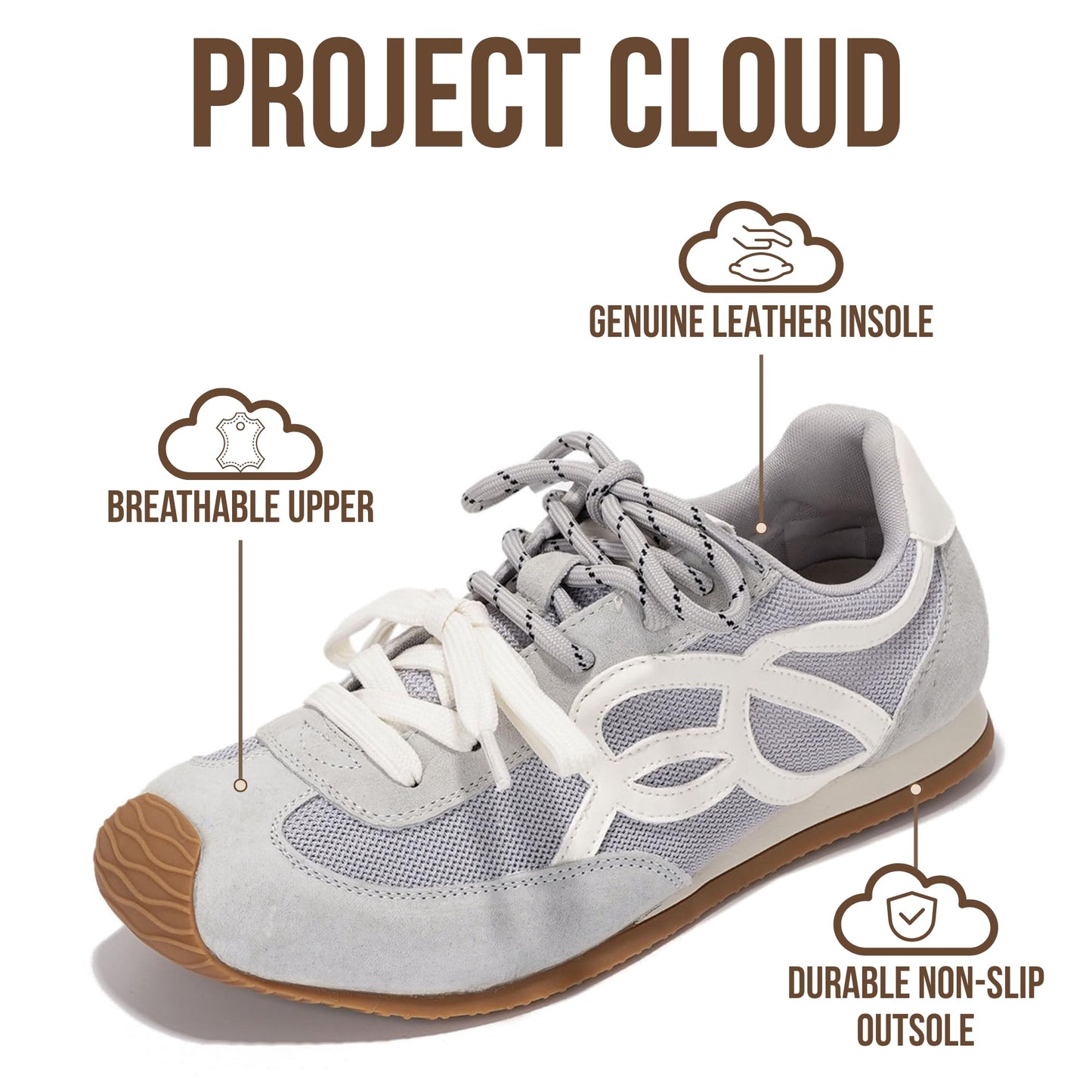 Project Cloud Womens Shoes with Leather Memory Foam Insole Trendy Sneakers for Women - Lightweight & Non-Slip Womens Sneakers Walking Shoes for Women Footwear (Lowy)
