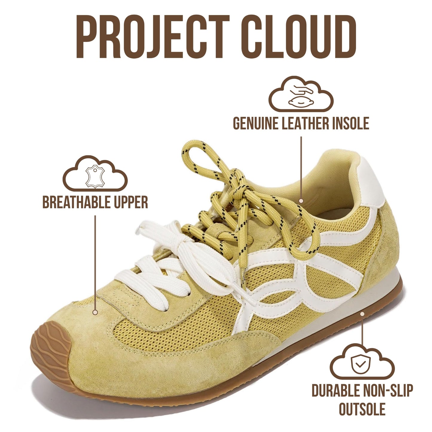 Project Cloud Womens Shoes with Leather Memory Foam Insole Trendy Sneakers for Women - Lightweight & Non-Slip Womens Sneakers Walking Shoes for Women Footwear (Lowy)