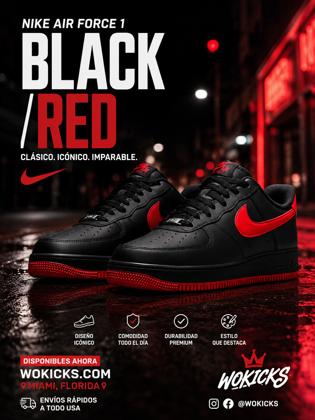 Nike Mens Air Force 1 '07 - Black/University Red
