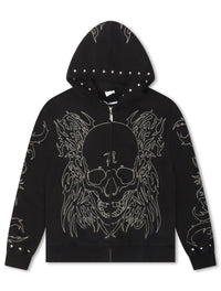 Revenge Tribal Skull Studded Zip-Up - Black/Silver
